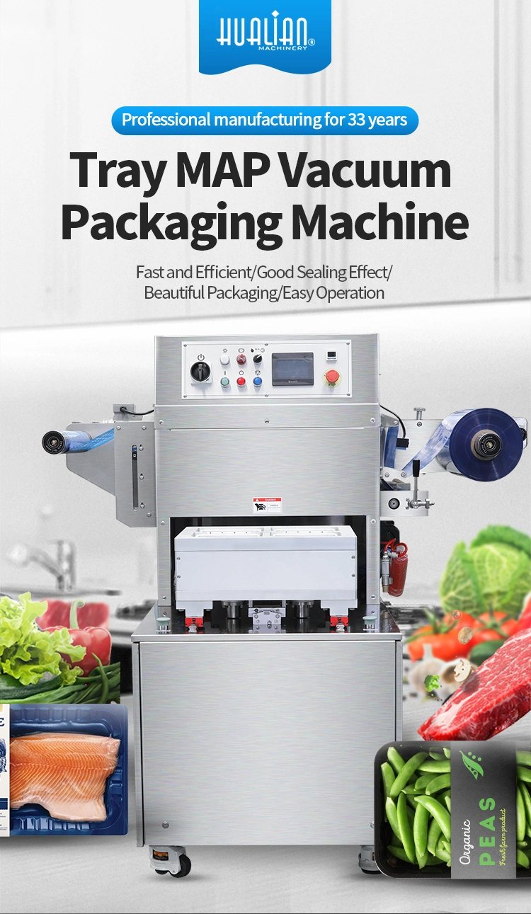 Hvt-450m/2 Hualian Manufacturer Automatic Food Tray Vacuum Packaging Packing Machine