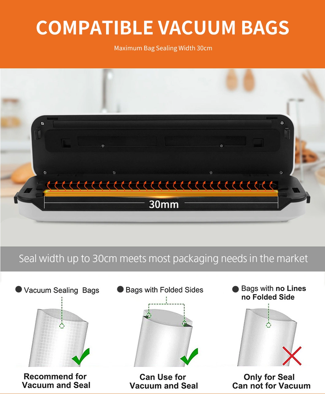 Household Vacuum Sealer Machine Food Sealer with Plastic Bag Cutter Best for Sous Vide Cook