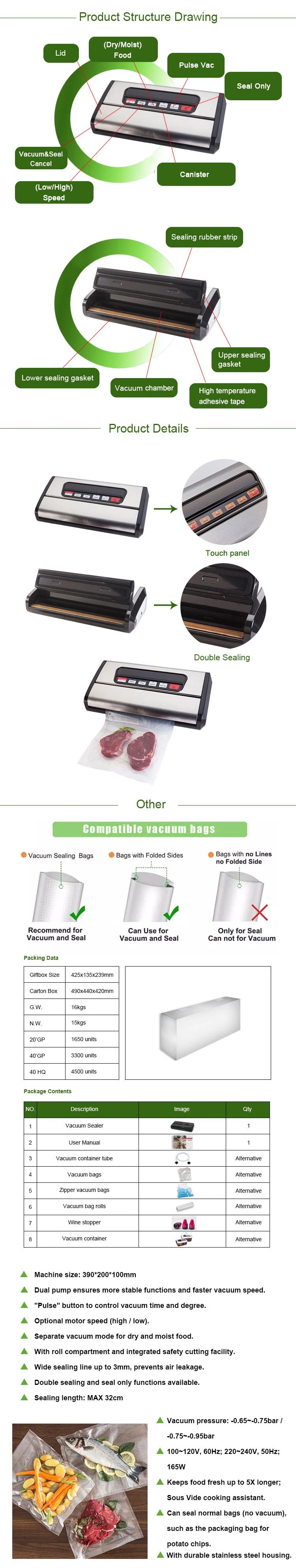 Stainless Steel Portable Vacuum Sealer for Keep Food Fresh