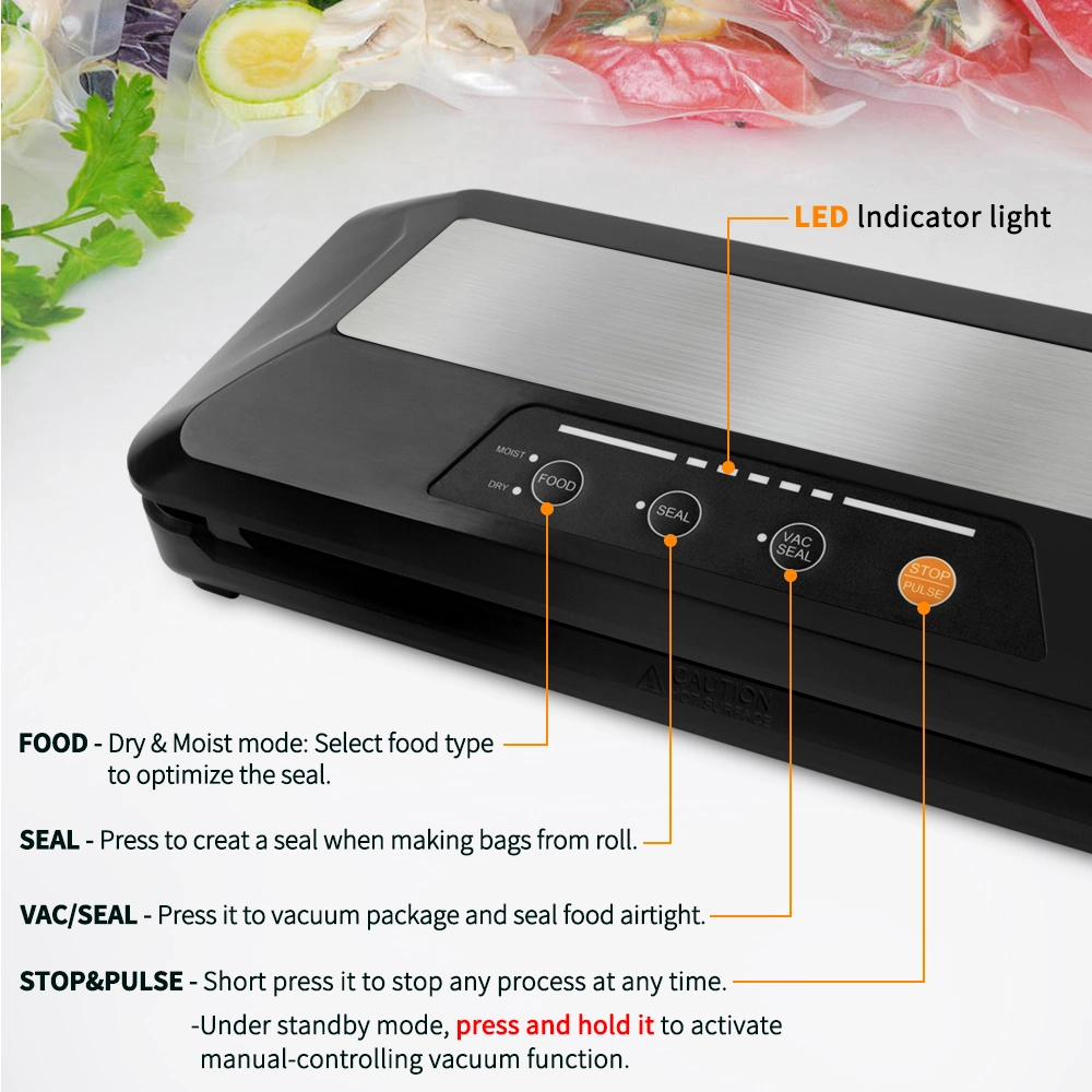 Food Vacuum Packing Machine with Roll Holder Vacuum Sealer Bags for Dry Moist and Jar Food Preservation LED Indicator Lights