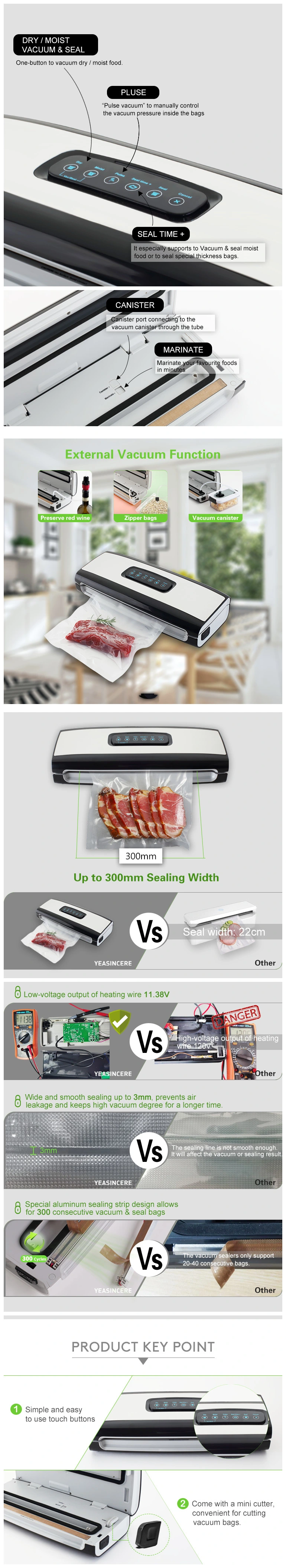 Yeasincere Kitchen Appliances Electric Automatic Food Machine Packaging Vacuum Packing Machine Food Always Sous Vide Vacuum Sealer High Machine for Meet
