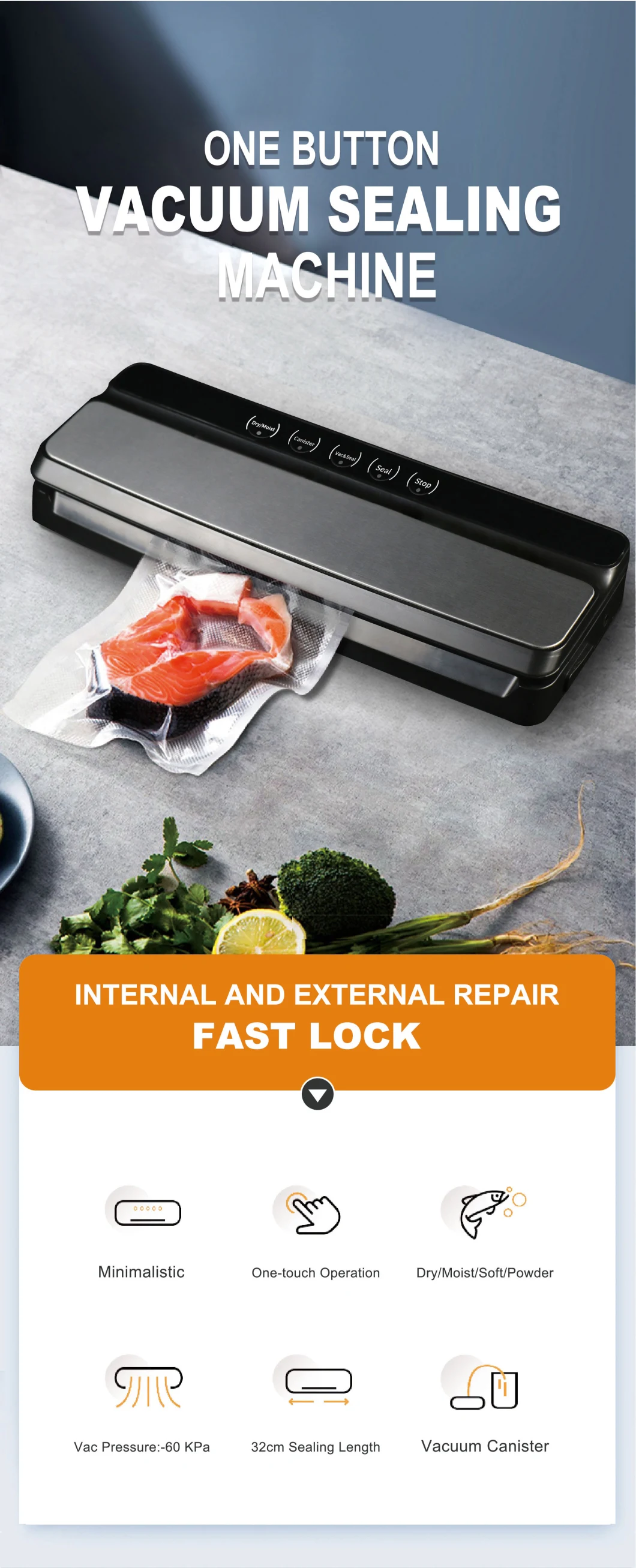 Ootd High Efficiency Hotel Food Saver Useful Packing Machine Portable Vacuum Sealer