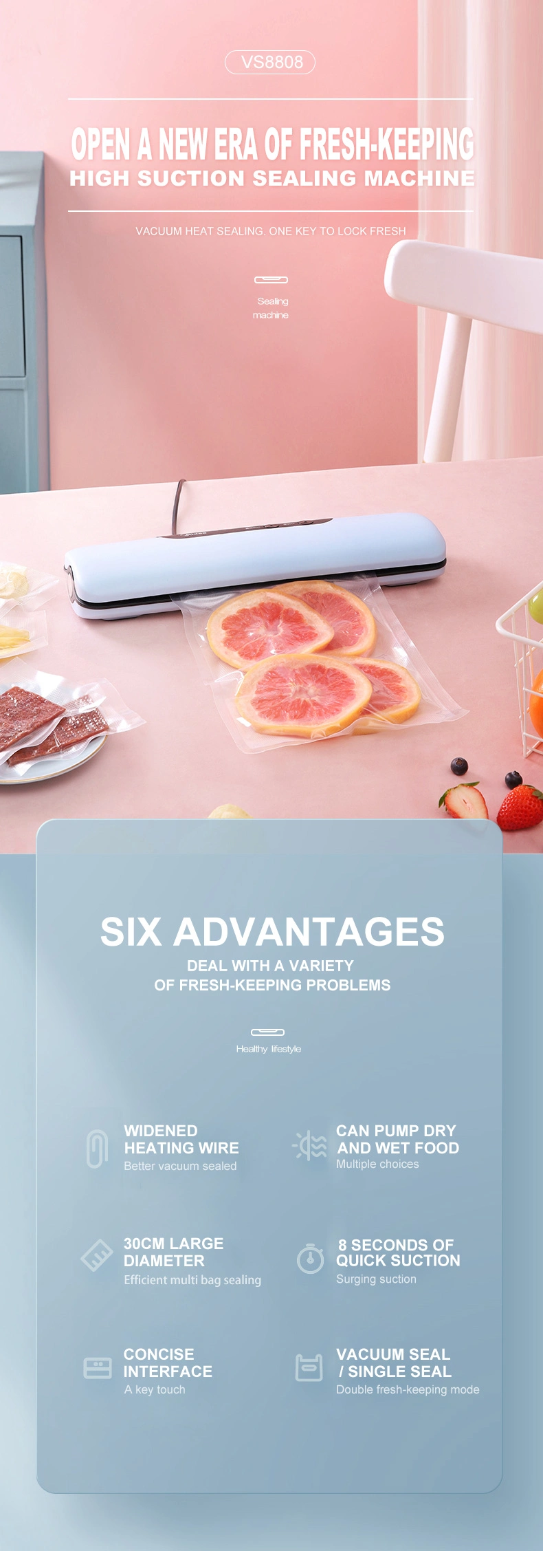 Ootd High Quality Bag Packing Machine Electric Household Dry and Wet Food Saver Kitchen Fresh Food Vacuum Sealer